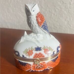 Vintage Andrea by Sadek Owl Hinged Trinket Box #8433 Made Japan Kutani Porcelain